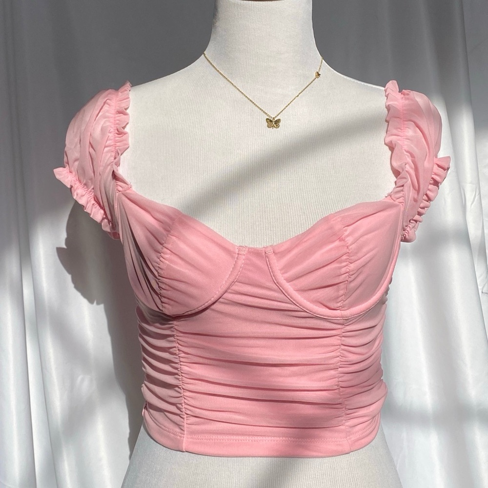 Pink Ruffled Puff Sleeve Blouse - Picture 2 of 4